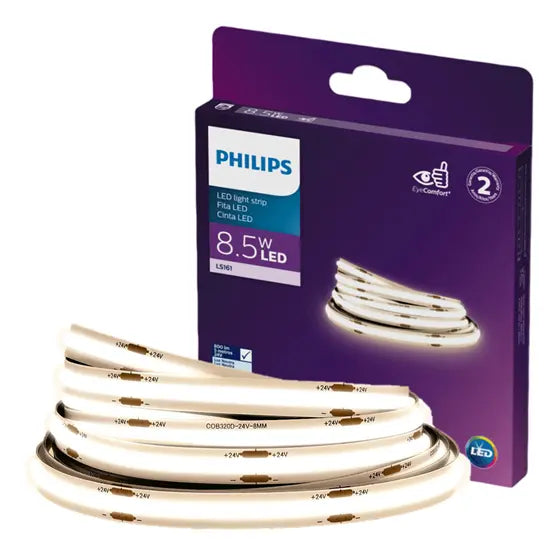Fita Led Philips COB 5 Metros 13w 24v Luz Neutra 4000k 1200lm/m