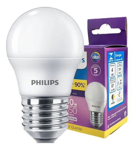 Lampada Mini Bulbo Bolinha 4w Philips Quente 3000K E27
