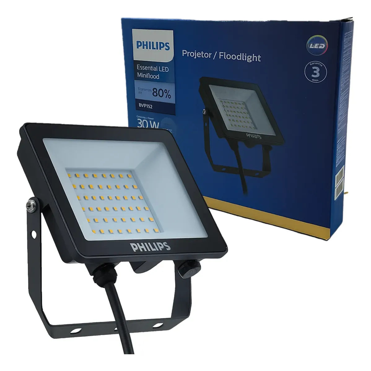 Refletor Projetor Philips 30w Luz Quente 3000K Amarela IP65
