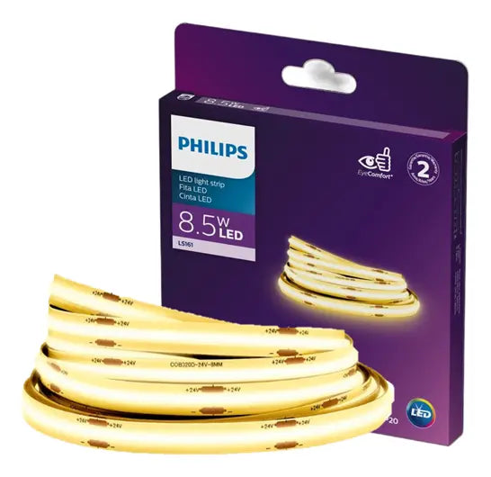 Fita Led Philips COB 5 Metros 8.5w 24v Luz Quente 3000k 720lm/m