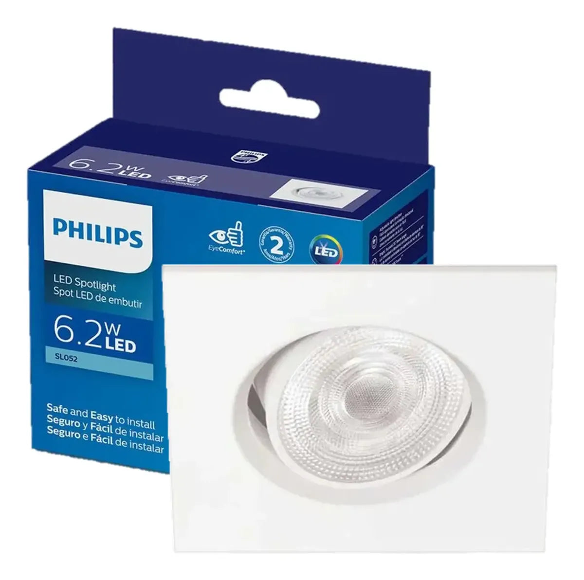 Spot Led Philips Quadrado Embutir 6.2w Luz Quente 2700K