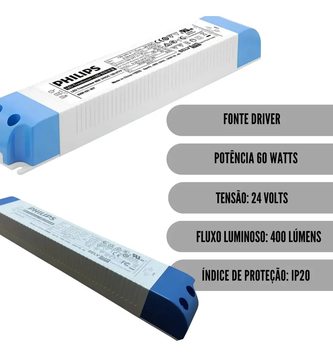 Fonte Driver Philips Fita Led 24VDC Transformer 60W Bivolt