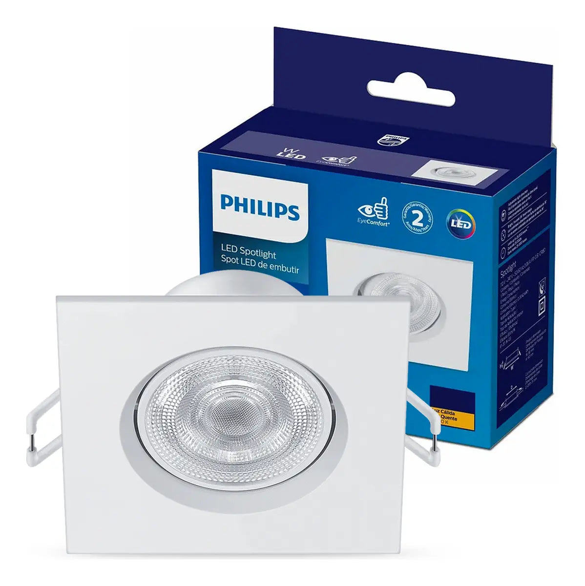 Spot Led Philips Quadrado Embutir 4.2w Luz Quente 2700K